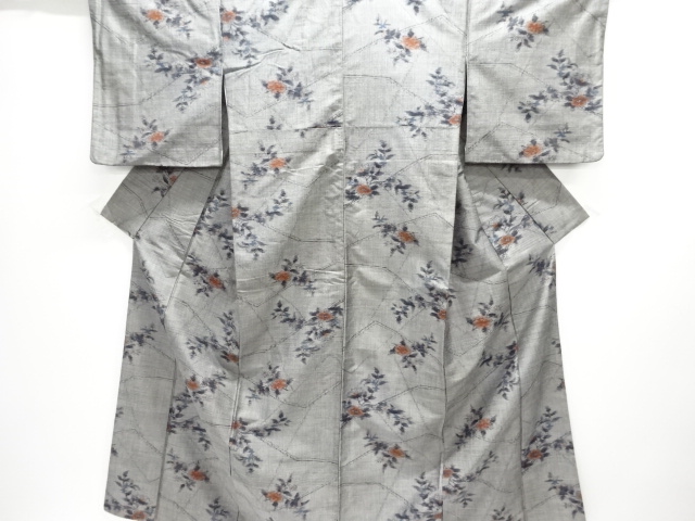 JAPANESE KIMONO / TSUMUGI / WOVEN FLORAL PLANTS